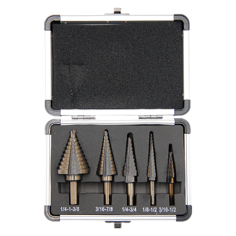British style roasted yellow step drill triangular straight groove blacken pagoda drill aluminum box Power tool drill accessory 6