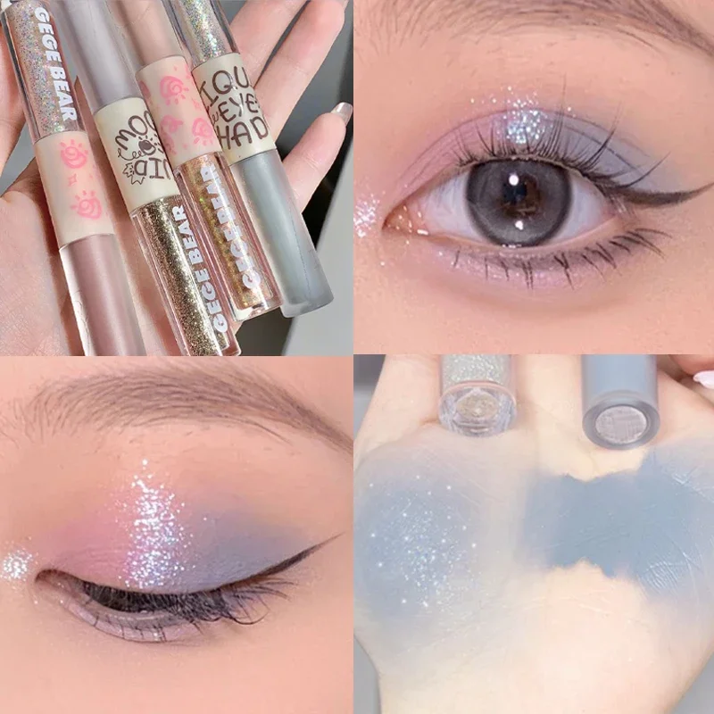 Glitter Paillettes Liquid Eyeshadow Blue Matte Shimmer Double Head Eye Shadow Highlighter Duraturo Waterproof Brightening Eye Makeup