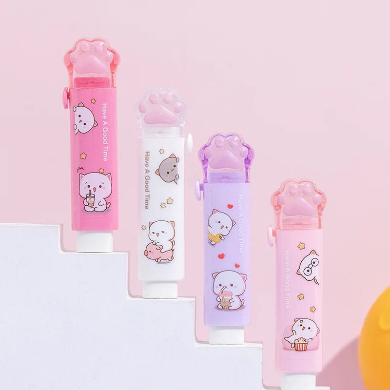 

24 pcs/lot Kawaii Cat Paw Push-pull Eraser Cute Writing Drawing Rubber Pencil Erasers Stationery Gifts School Suppies