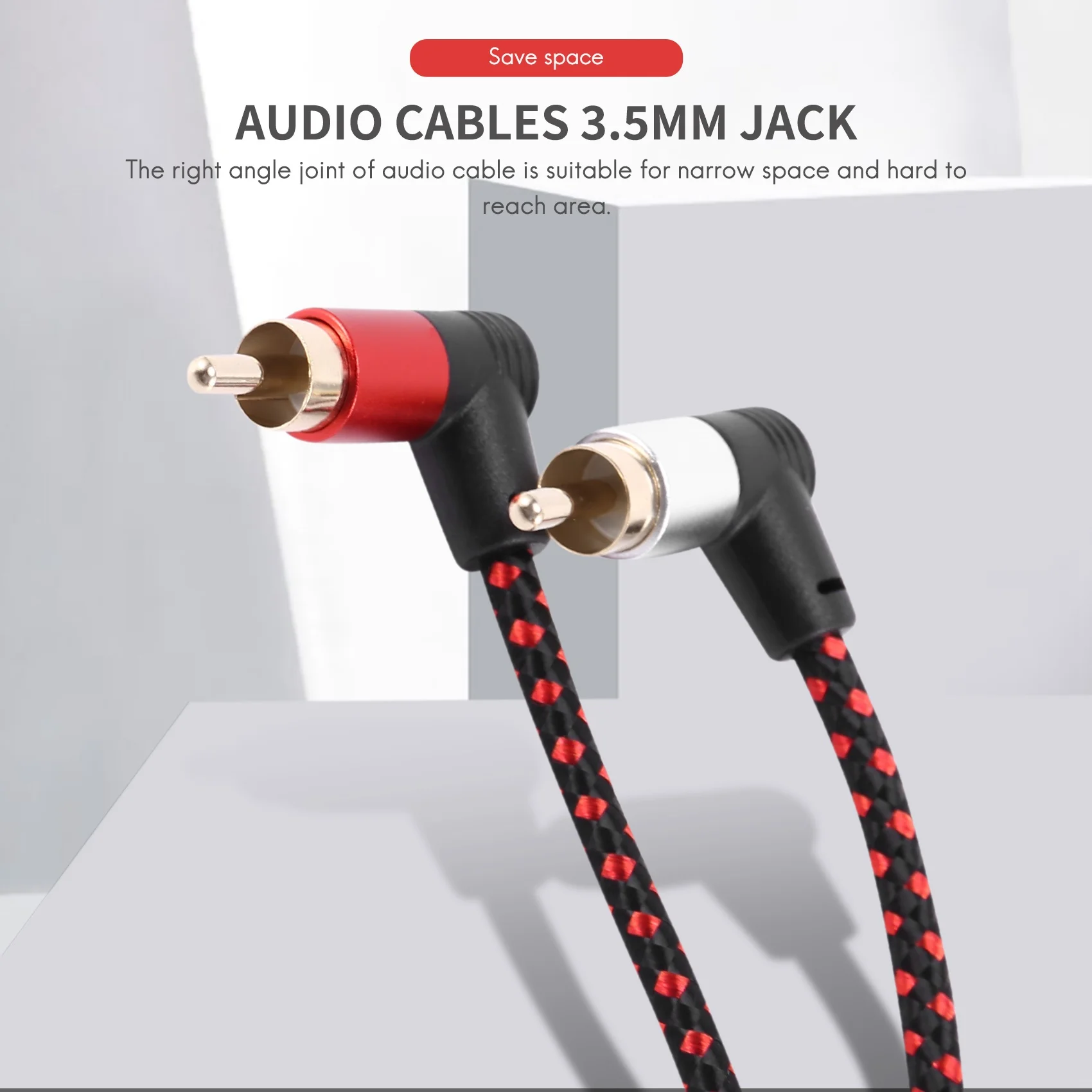 훌륭한 90도 3.5mm 남성 2 RCA 남성 케이블 직각 스테레오 AUX Y 분배기 코드 마이크 잭 플러그 노트북 1M