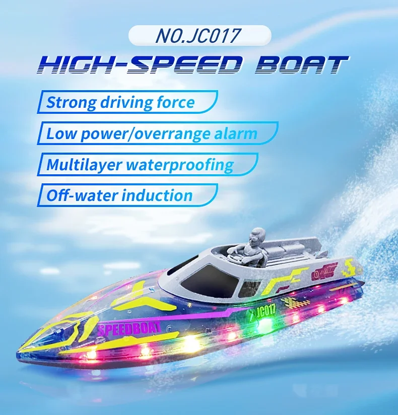 RC Boat High Speed 2.4GHz Waterproof with Light Electric Racing Toy 15 km/h Remote Control Boat Stunt for Boys Kids Xmas Gift