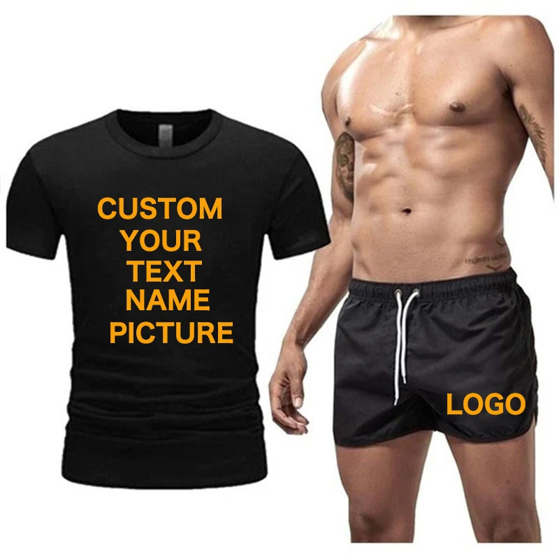 

2022 New T-shirt Shorts Set Men Summer 2pc Tracksuit Beach Shorts Sets Mens Casual Tee Shirts Set Sportswears Custom Your Logo