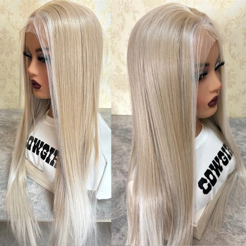 Silky Straight Synthetic Hair Wigs Ombre Honey White Blonde Colored Lace Frontal Wigs 13x4 Transparent Party Wig For Women