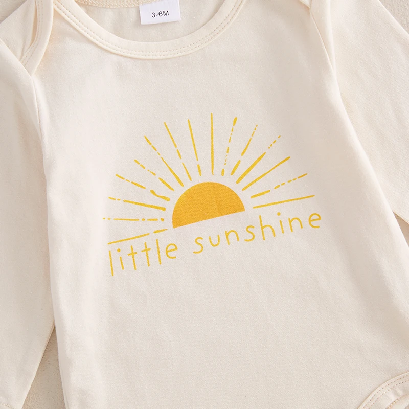 Description Picture 6 of itemBaby 3Pcs Fall Outfits Long Sleeve Sun Print Romper Pants Hat Set Infant Clothes