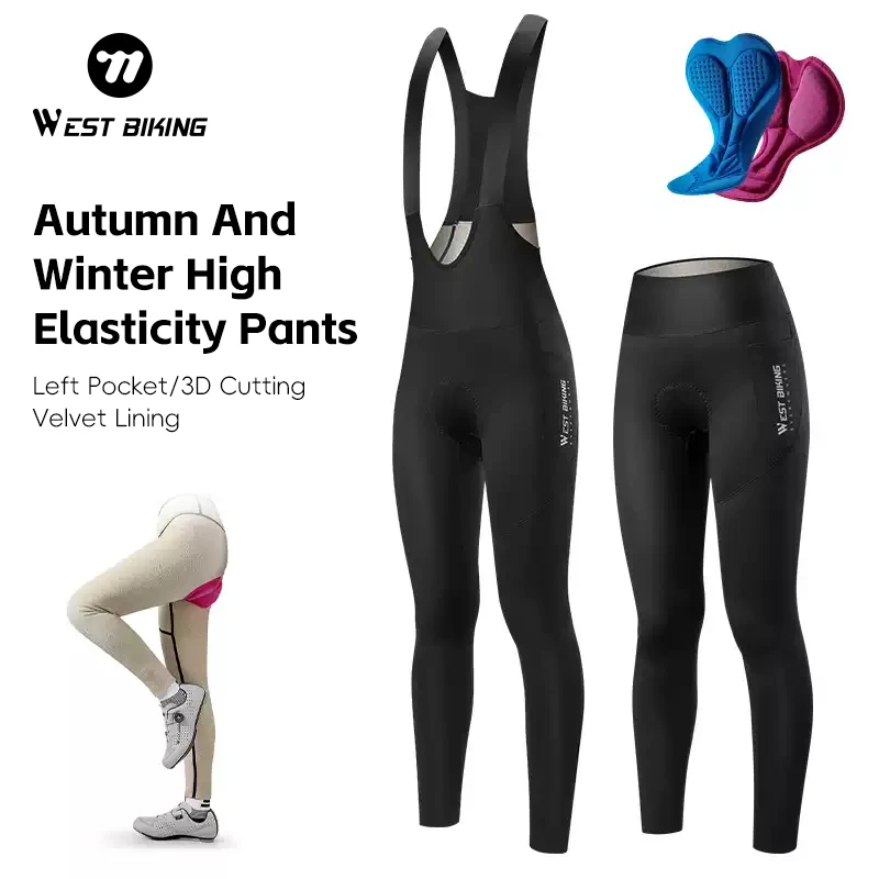 WEST BIKING Men Women Autumn Winter Thermal Fleece Cycling Bib Tights Mountain Bike Cycling Pants Pro Team Mtb Long Pant