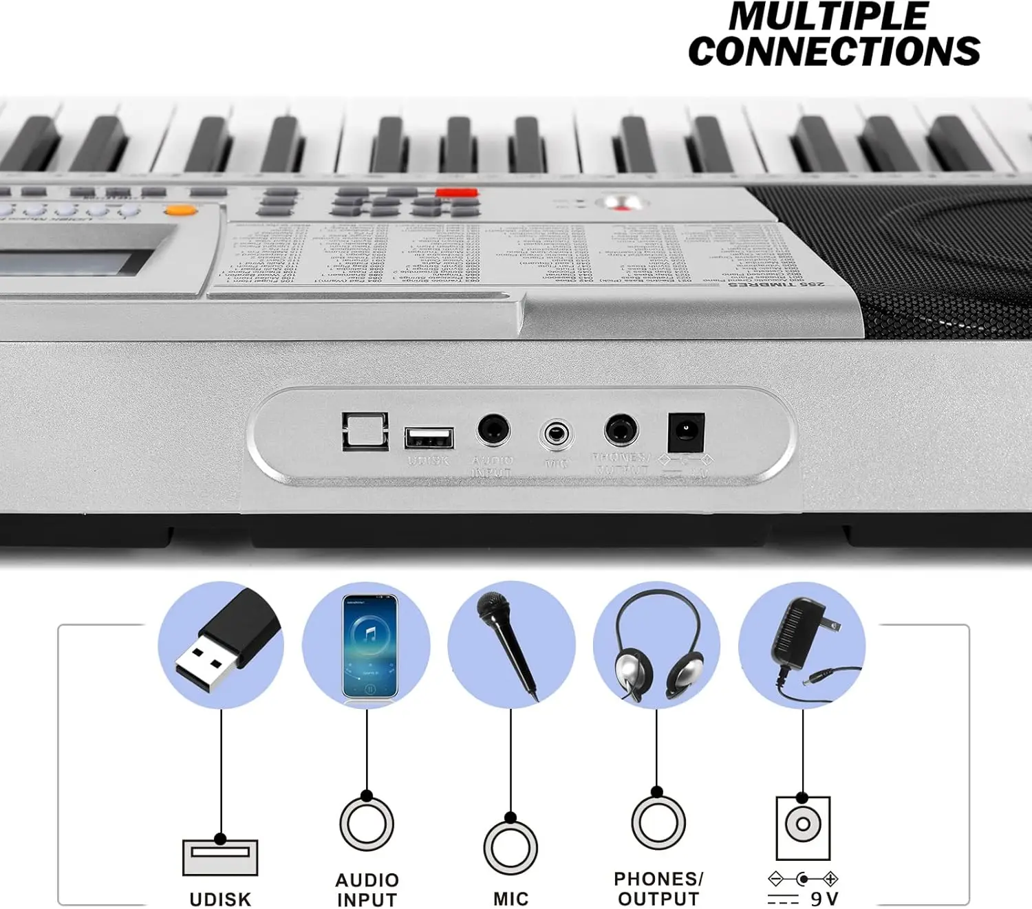 61 Key Piano Keyboard, MEKS-400 Electric Piano Keyboard with Lighted Up Keys, Learning Keyboards for Beginners, Stan