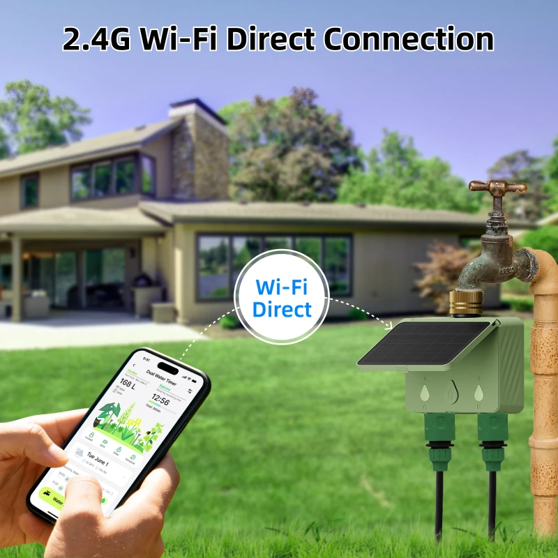 טיימר מים חכם להשקיה Tuya WiFi 2 אזורים בקר השקיה לגינה סולארי לאוטומטיות השקיה בטפטוף חיצוני