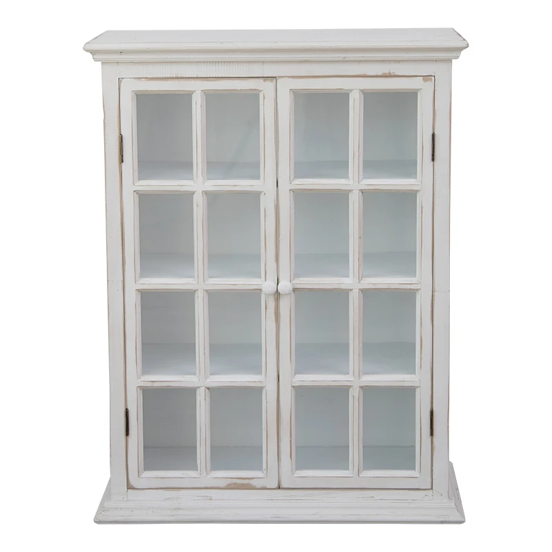 

Against the Wall French Countryside Vintage White Glass Doors Decorative Wood Home Storage Side Cabinet