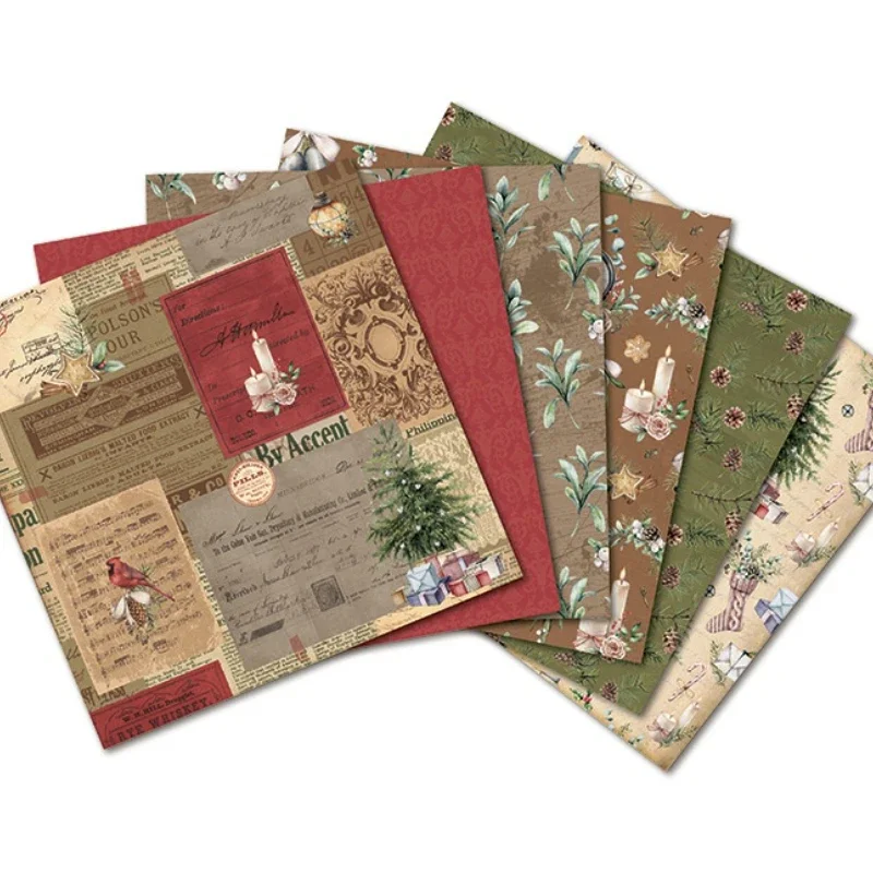 Merry Christmas Scrapbooking Paper Assorted Pattern Origami Cardstock Single-Sided Vintage DIY Decorative Cardmaking for 24Pcs