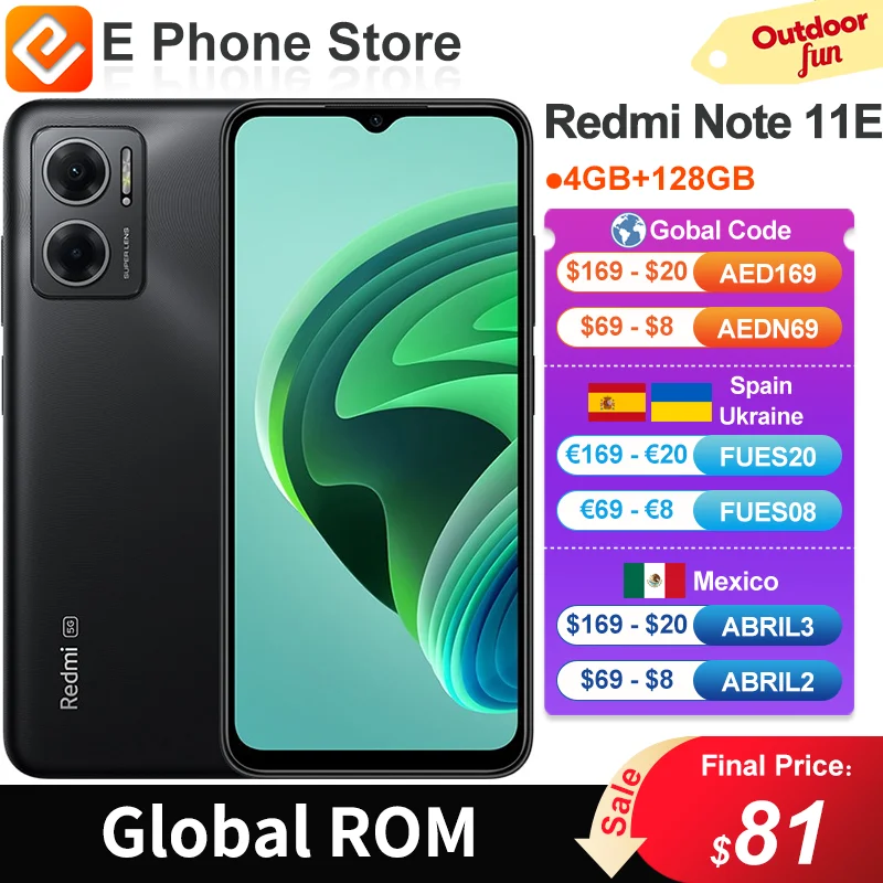 Global Rom Xiaomi Redmi Note 11E 5G 128Gb Dimensity 700 6.58 "2408X1080 Fhd + Schermo 50Mp + 5Mp Fotocamera 5000Mah Batteria