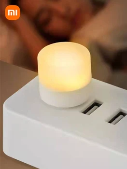 Ночной миниатюрный светодиодный светильник Xiaomi с USB-разъемом, лампа с внешним аккумулятором и USB-зарядкой, маленький круглый светильник для ...