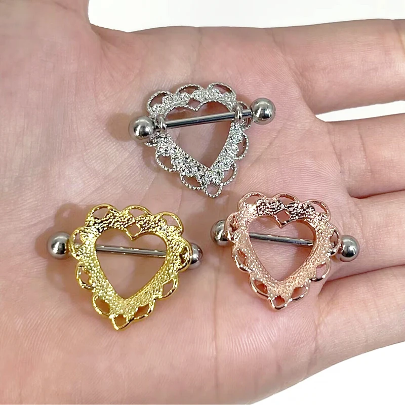 Rose Gold Heart Nipple Ring Shield Piercing One Pair 2 