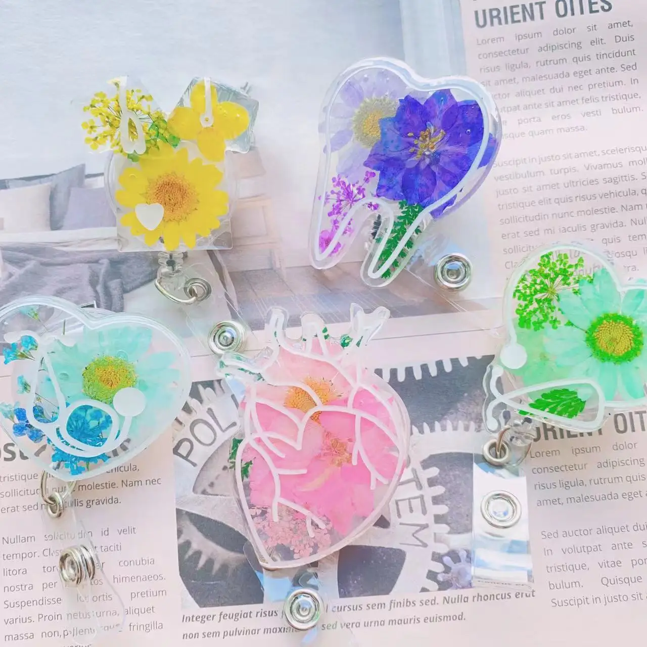 Teeth Real Flower Resin Transparent Nurse Badge Reels Heavy Duty  Retractable 360 Alligator Clip ID Holder For Student Doctor - AliExpress