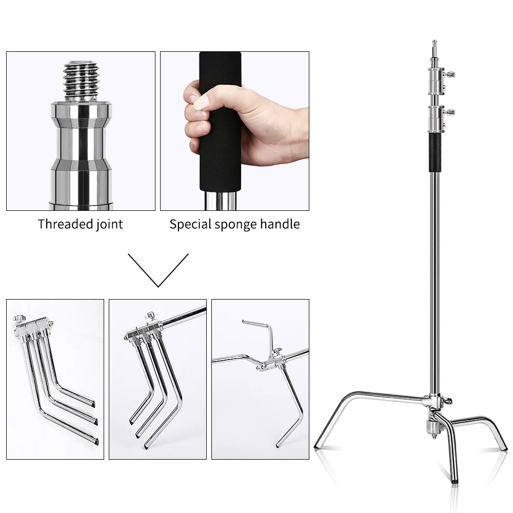 SH 3.3M Photography AdjustableHeavy Duty Stainless Steel C-stand With Bag And Wheel For Monolight, Softbox, Reflector