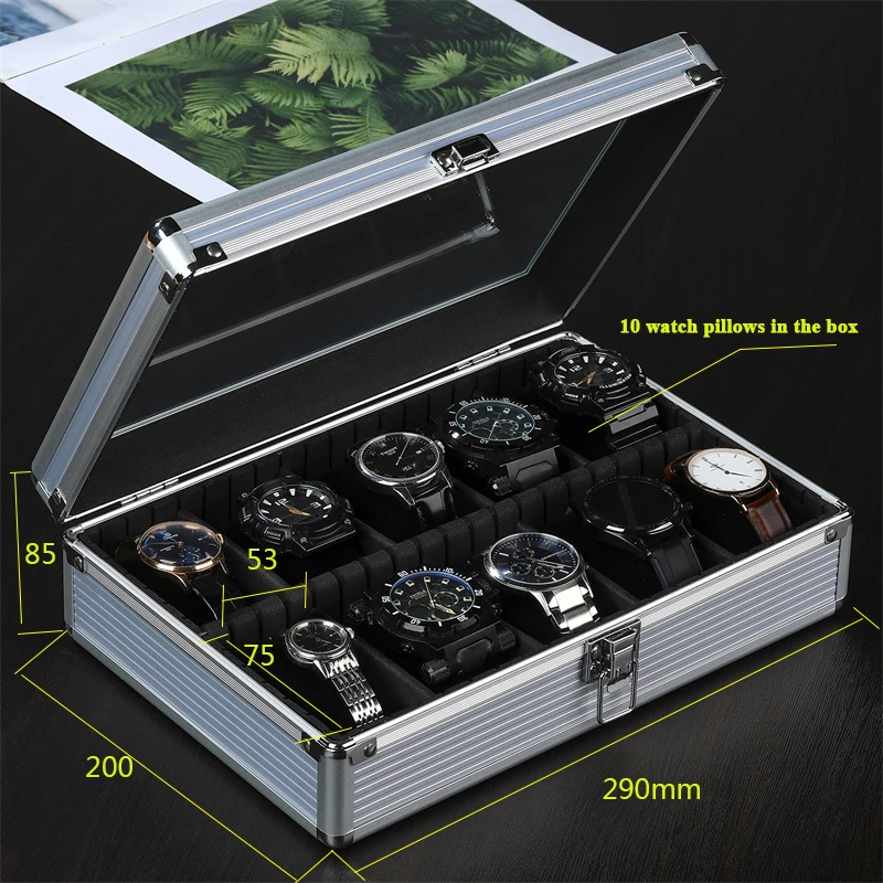 10-Slot Multi-Purpose Aluminum Alloy Watch Storage Case with Removable Internal Divider... - SKU AWSC1109 - UGI Packaging