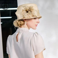 FS 2023 Luxury Woman Sun Hat Wedding Ceremony Fashion Elegant Millinery Tea Party Bowler Cap Flower Feather Bucket Hats Female 2