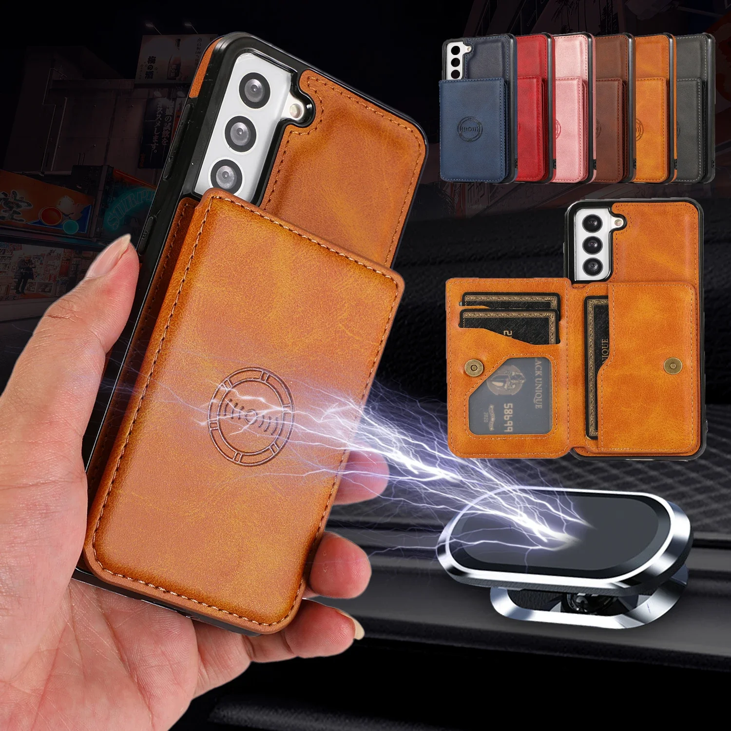Leather Wallet Stand Case with Card Slots - Universal Fit