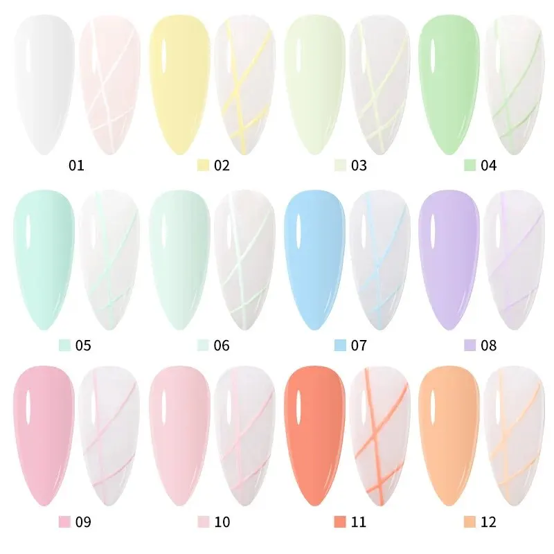 Painted Nail Polish Set, 12 Color Line Art Painted Gel Nail Polish Set Glitter For Nails Painting Drawing Soak Off UV LED Curing 3