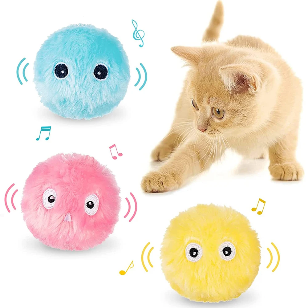 

Smart Fluffy Plush Cat Ball Toys Interactive Chirping Balls Cat Kicker Toys 3 Lifelike Animal Sounds Fun Kitty Kitten Toys