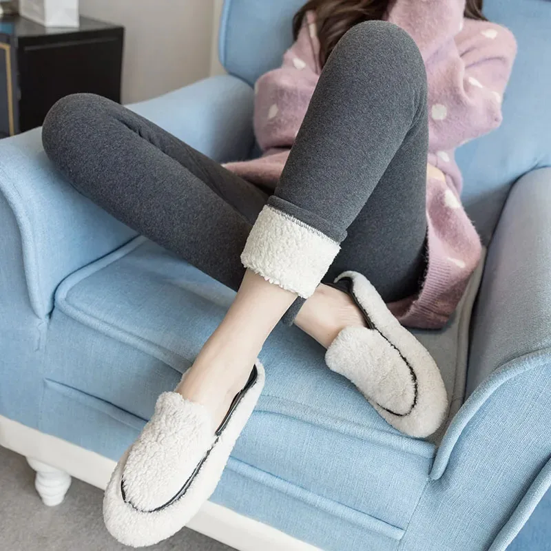 Women's Lambwool Leggings Winter Plus Velvet Ankle-length Pencil Pants Casual Fleece Lined Hight Waist Korean Thicken Pantalon