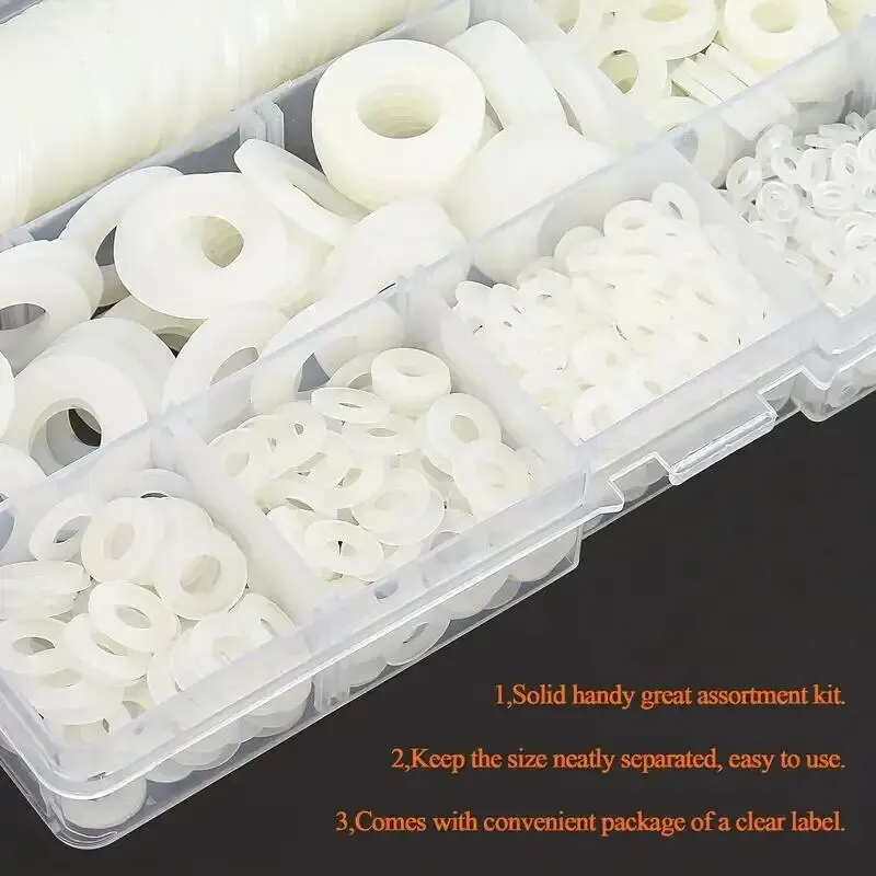 500Pcs M2 M2.5 M3 M4 M5 M6 M8 M10 Plastic Nylon Flat Washer Flat Gasket Screw Bolt Insulation Washer Assembly Kit