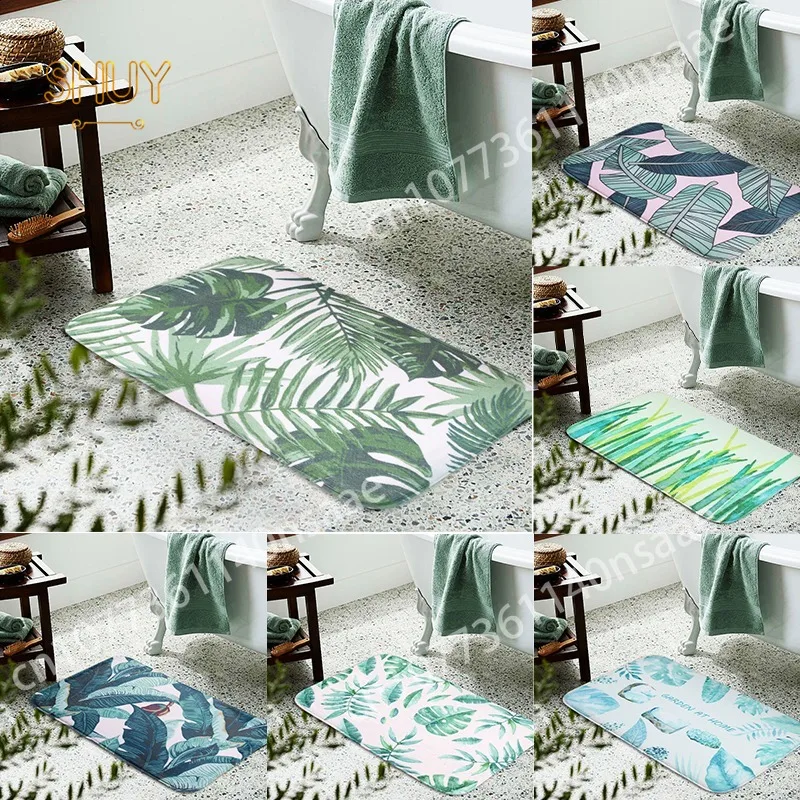 

Tropical Plants Palm Leaf Monstera Decoration Kitchen Door Mats 40x60 Flannel Carpet Doormat Indoor Floor Bathroom Anti-Slip Rug