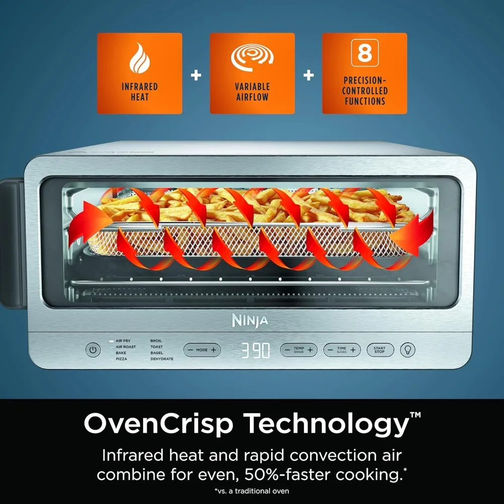 Flip Toaster Oven & Air Fryer, 8-in-1 Functionality,Flip Up & Away Capability for Storage Space,Wire Rack Removable Crumb Tray