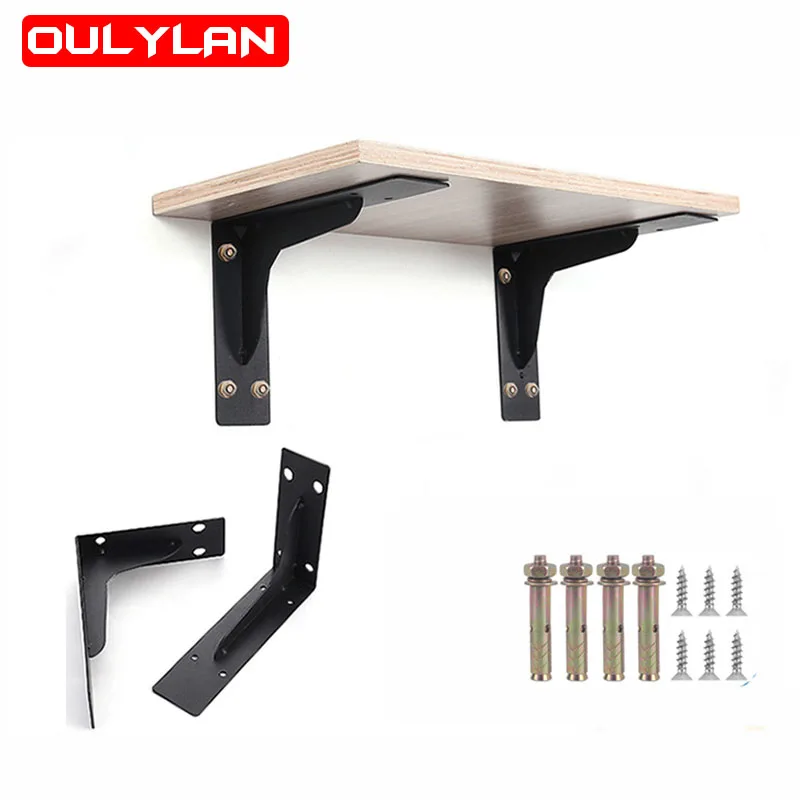 

2PCS Stainless Steel Triangle Folding Angle Bracket Heavy Support Black Adjustable Wall Mounted Bench Table Shelf Bracket 2023