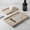 Minimalism Marble Tray for Perfume Candles Jewelry Travertine Stone Vanity Tray for Dresser Countertop Coffee Table Serving 3