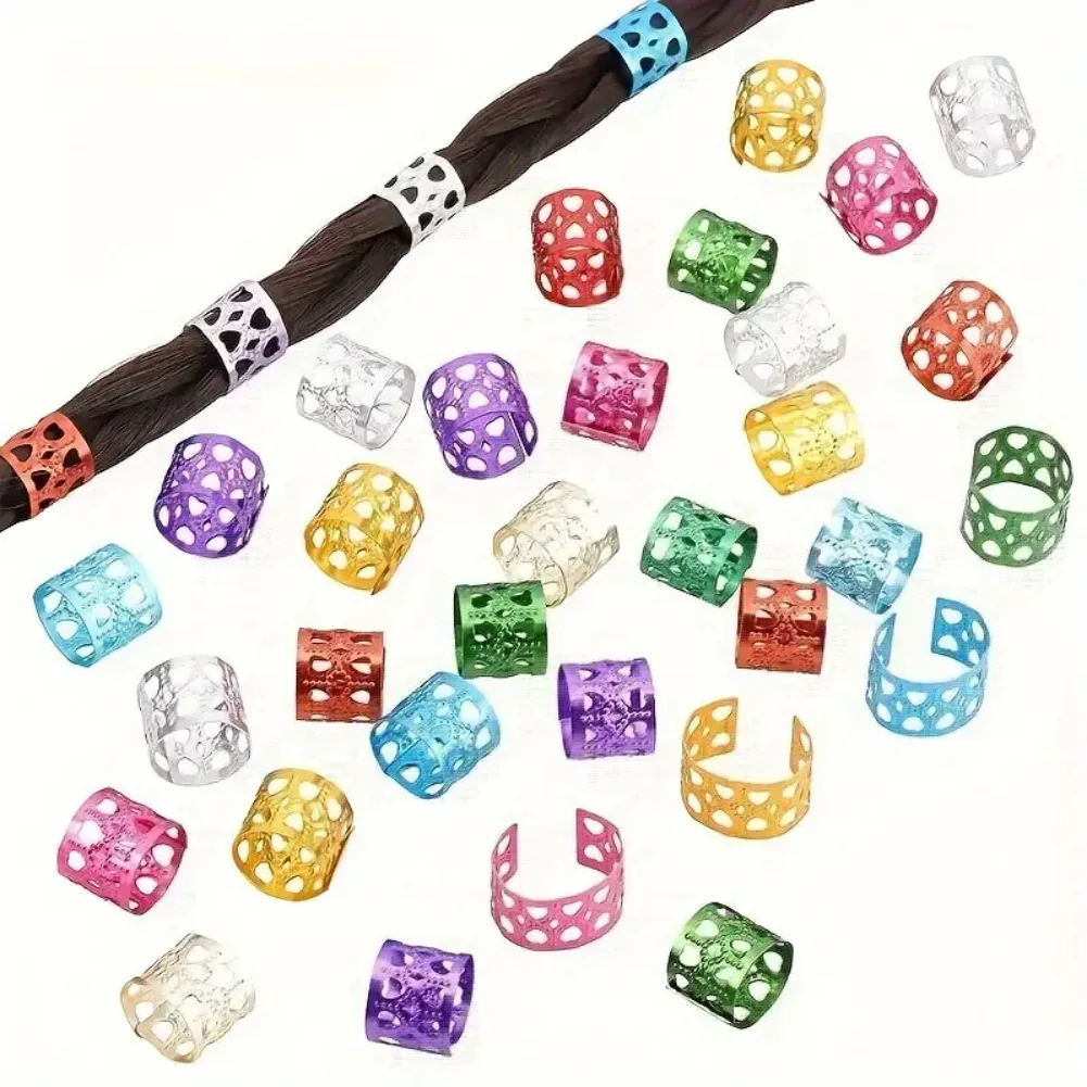 Colorful Metal Hair Braiding Beads Universal Holiday Decorative Hair Rings Cuffs Accessory Tool for wig Styling 100pcs Hair Braid Accessories Ring Beads Ring Beads Hair Extensions Tools