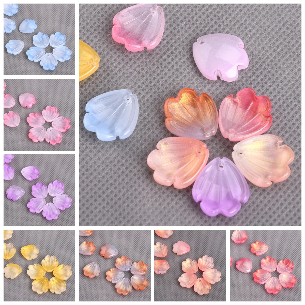 10pcs Flower Petal Shape 16x15mm Lampwork Glass Loose Floral Beads For Jewelry Making DIY Crafts Findings Supplies boutonniere and wrist corsagewedding supplies wedding floral simulation business celebration opening guests bean paste