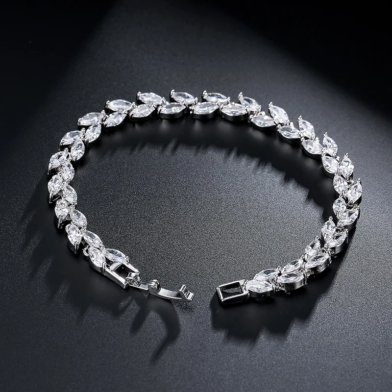 Bangle Bracelet for Women ZAKOL Fashion Leaf Shinny Marquise Cut Cubic Zirconia Bridal Wedding Party Jewelry BP061 zircon bracelet stone bracelet zirconia bangle