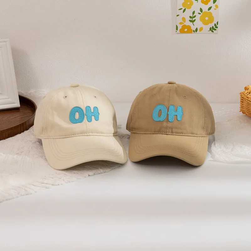 

Kids Baseball Cap Simple OH Letter Embroidered Baby Sun Hat Korean Outdoor Sunscreen Baby Beach Hat