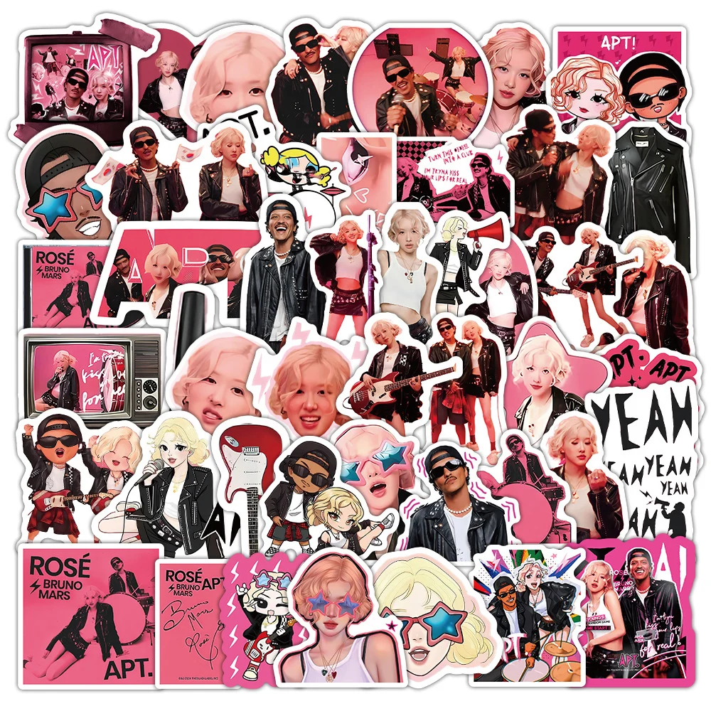 50PCS/팩 APT. 스티커 ROSE Bruno Mars 스티커 노래 낙서 DIY 스크랩북 수하물 노트북 기타 자동차 자전거 데칼 팬 선물