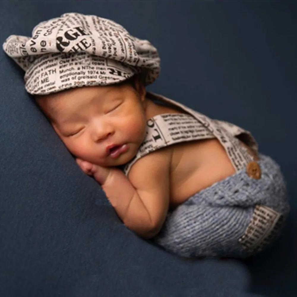 

❤️Newborn Photography Clothing Hat+Overalls 2Pcs/set Studio Baby Boy Photo Props Accessories Postman Clothes Outfits Fotografia