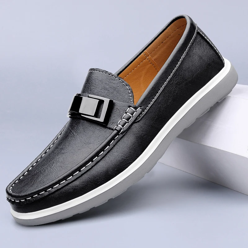 

Designer's New Men's Loafers Soft Sole Comfortable Commuter Flat Shoes Office Men's Leather Casual Shoes Gray Free Delivery