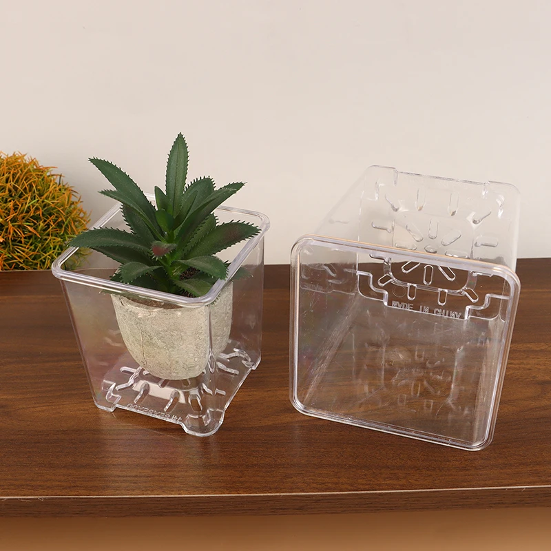 1Pc S/M/L Highly Transparent Flower Pot Plant Nursery Pots Acrylic Orchid Decorative Square for Plants Garden Orchids
