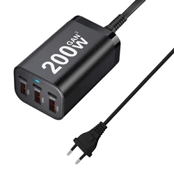 200W 6 - Port USB - C GaN Fast Charging Desktop Power Adapter - Black (EU plug)