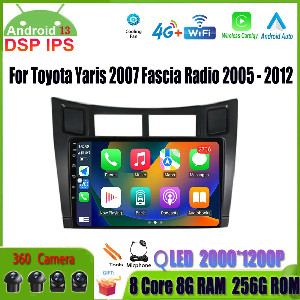 

9" Android 13 For Toyota Yaris 2007 Fascia Radio 2005 - 2012 BT Car Multimedia Video Player Autoradio GPS Navigation 2Din DVD