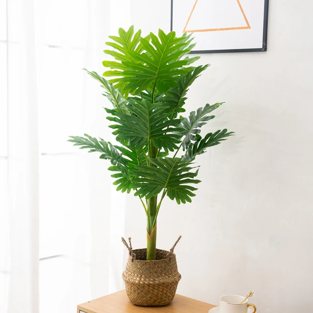 Palmera Artificial grande de 90-120cm, plantas falsas tropicales, hojas de  palmera de plástico verde, rama de árbol Monstera grande para decoración  del jardín del hogar - AliExpress