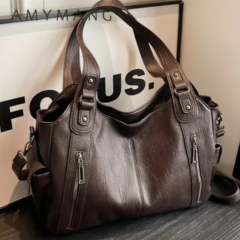 Daily Business Commuting Large Capacity Tote Hand Bags Soft Pu Leather Shoulder Bags for Women Zipper Women's Handbags Quality
