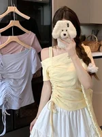 Summer New Design ort Sve T-irt Women's Irregular Dstring V-Ne High Waist ort Length American Sle Spicy Girl