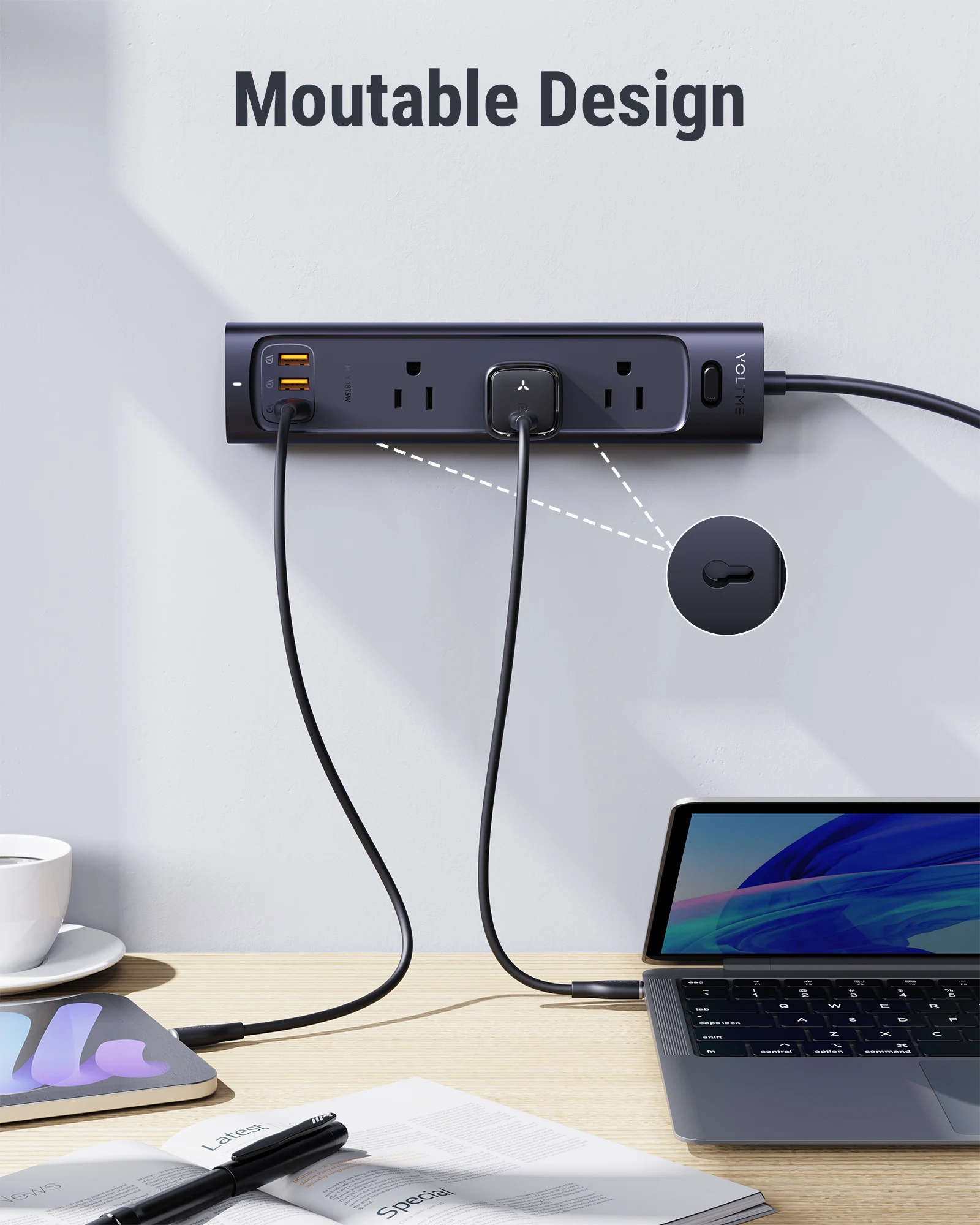 Voltme-us Plug Power Strip Tomada Multitap Cabo de Extensão Elétrico Usb pd Carregamento Rápido Filtro de Rede 18w - Image 3