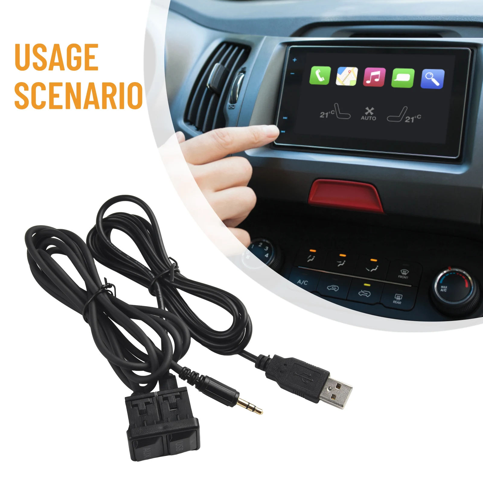 

AUX Cable Car USB AUX Adapter Car Accessories 3.4*2.3CM Black Dash Flush Mount Extension Plastic USB Universal