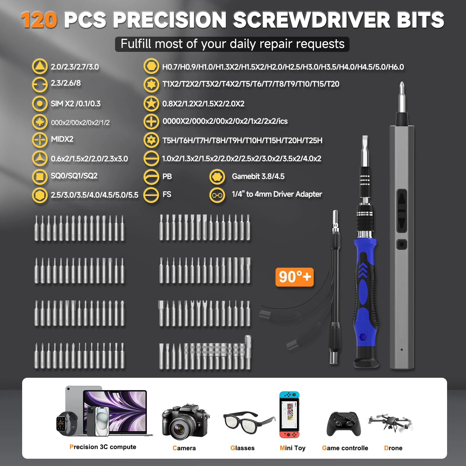 154 in 1 Precision Electric Screwdriver Set with 120 Magnetic Screw Driver Bits Cordless Type-C Professional Repair Tool Kit 4