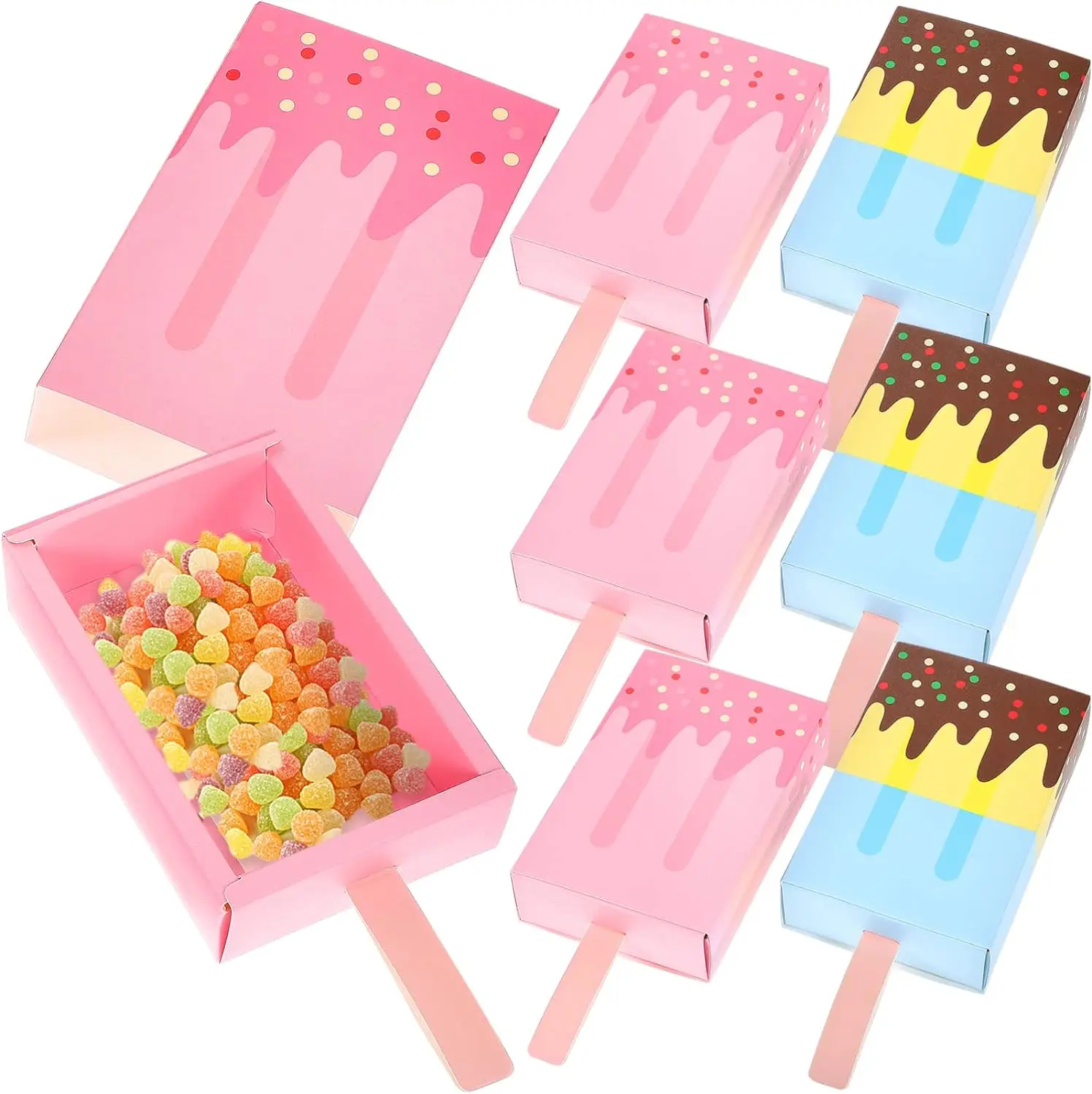 

10pcs Popsicle Shape Candy Boxes White Cardboard Ice Cream Shaped Candy Box Birthday Baby Shower Party Pull-out Treat Favors