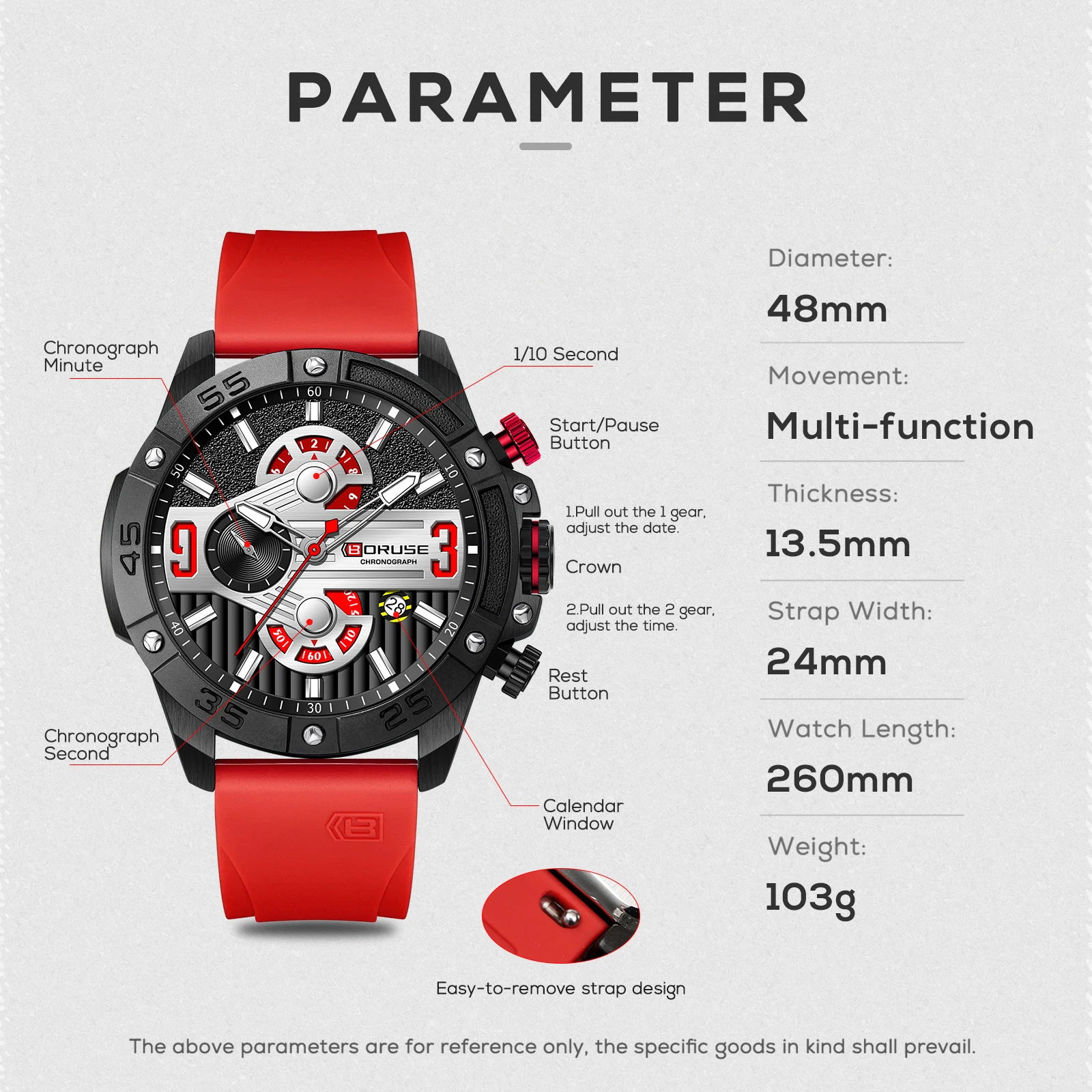 BORUSE Men Sport Silicone Quartz Wristwatch Chronograph Military Mens Watches Waterproof Luminous Date Clock Watch for Men