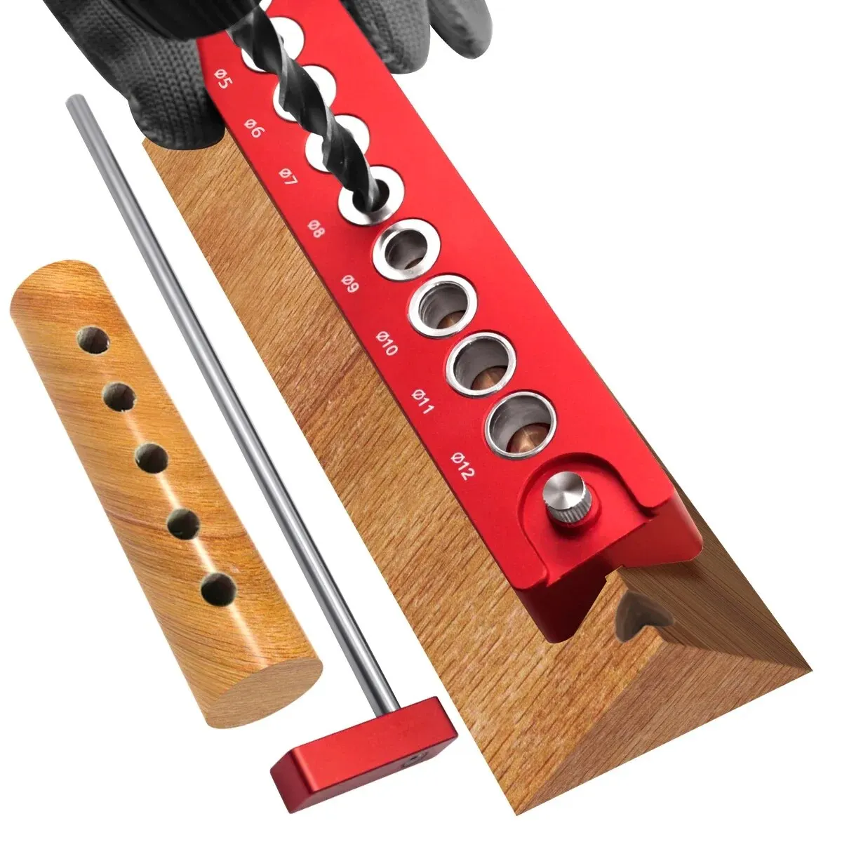 Pocket Hole Jig 3-12mm Vertical Pocket Hole Jig Woodworking Dowel Drill Guide Self Centering 10-Hole Drill Bit Guide Jig Positioner Locator