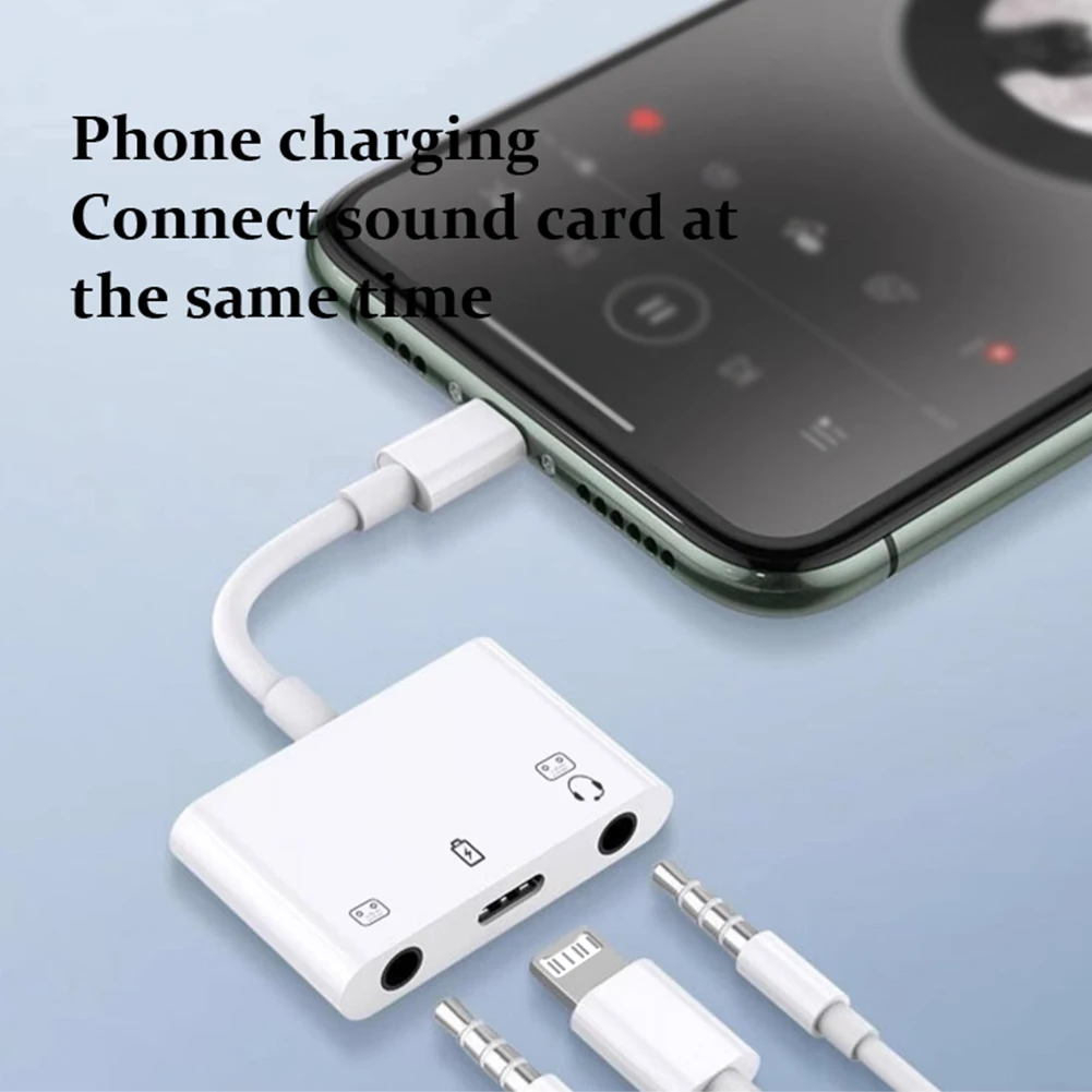 아이폰 17 16 프로 맥스용 3 in 1 라이트닝-듀얼 3.5mm 잭 오디오 어댑터 케이블, 라이브 스트리밍 마이크 및 충전 지원