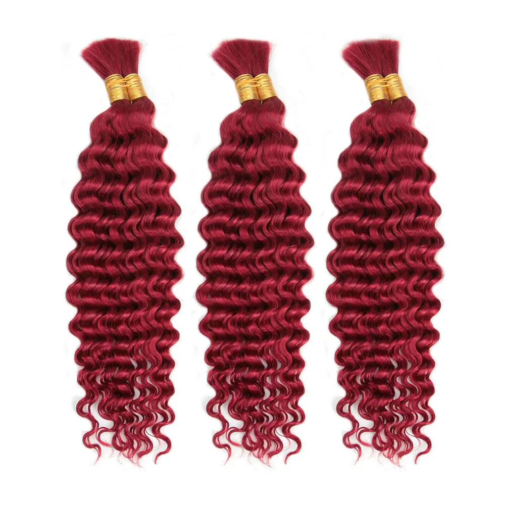 Deep Wave Bulk Human Hair for Braiding No Weft Burgundy Braiding Hair For Boho Braids Brazilian Virgin Human Hair Extensions 2